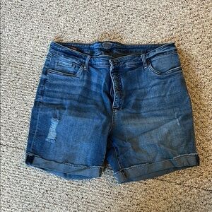 Kut from the Kloth Blue Denim Jean Shorts with Distressed Details